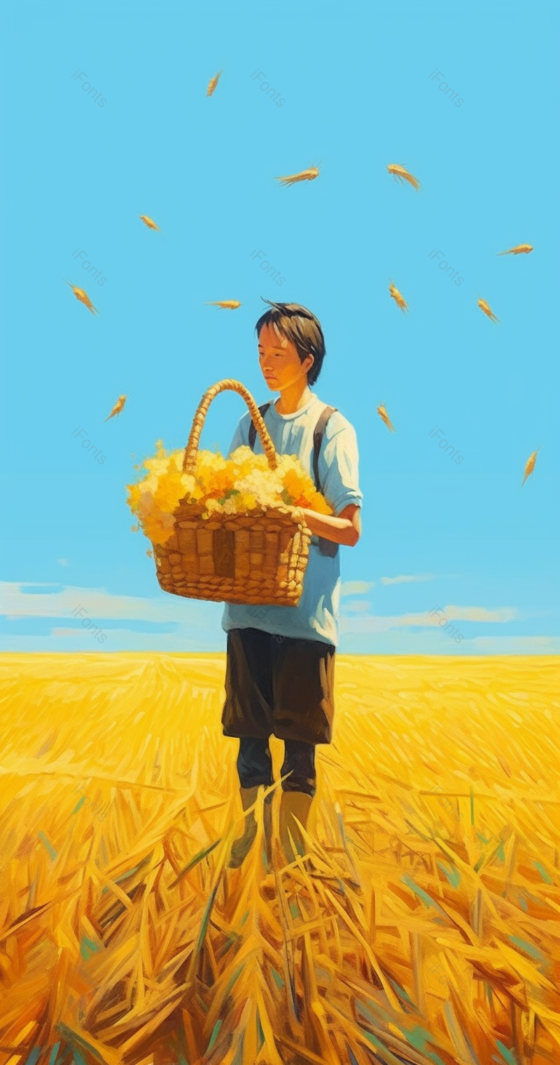 丰收芒种稻田收获稻草人竖版插画,插画/手绘图,插画/手绘图库,插画/手绘图下载,插画/手绘